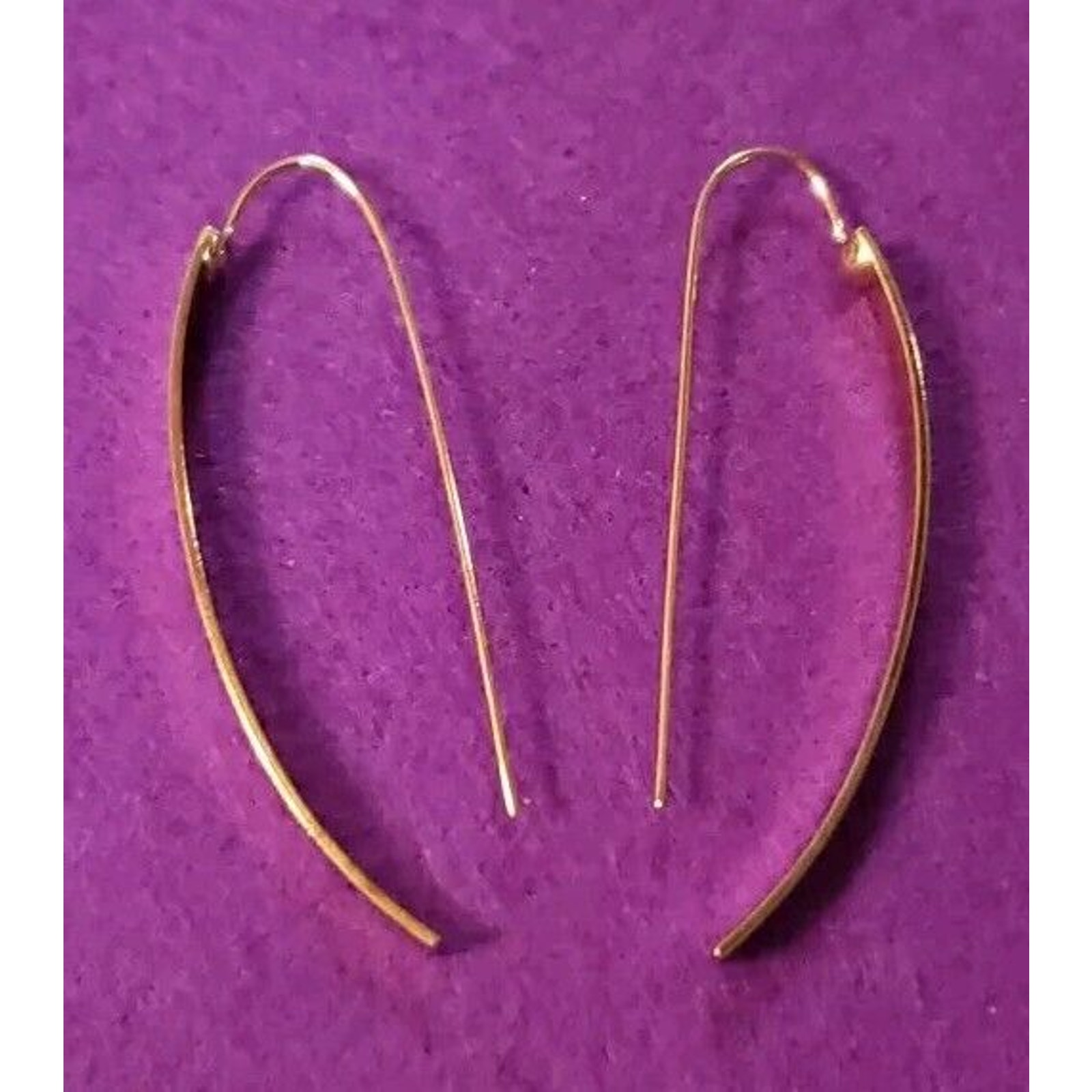 Long Dangle Threader Earrings Curved Bar Shiny Yellow Gold Tone Pierced New